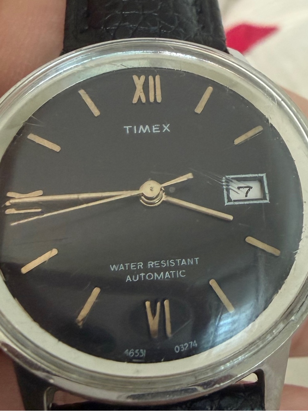 Vintage Timex Black Dial Watch 1974 works great, keeps time perfectly